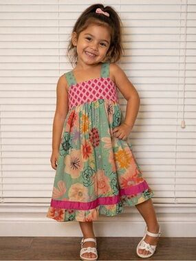 Matilda Jane Green Floral Sundress with Pink Accents